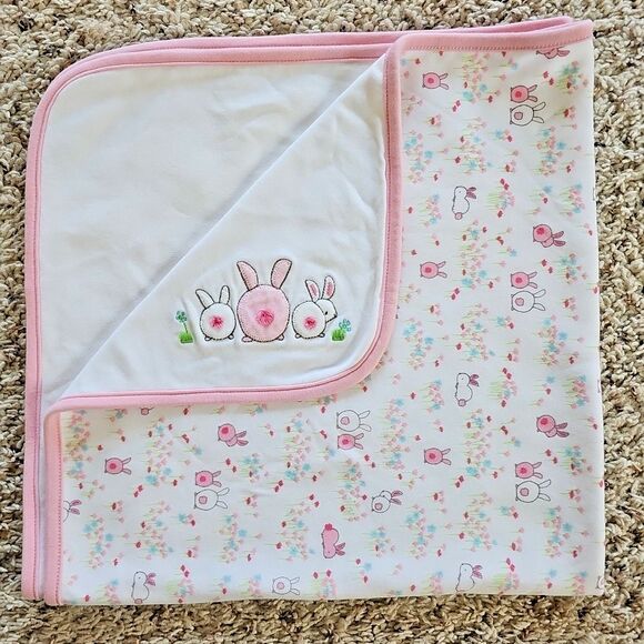 Gymboree Pink Bunny Baby Blanket 2016 Easter Pink Rabbits 100% Cotton Soft Girl - Picture 9 of 9